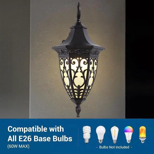 Alt view image 5 of 7 - Outdoor Wall Lantern Coffee IP65 Waterproof Exterior Wall Light Fixtures with Frosted Glass Shade 15.7 inch Large Size Aluminum Outdoor Wall Sconce for House Porch Garage