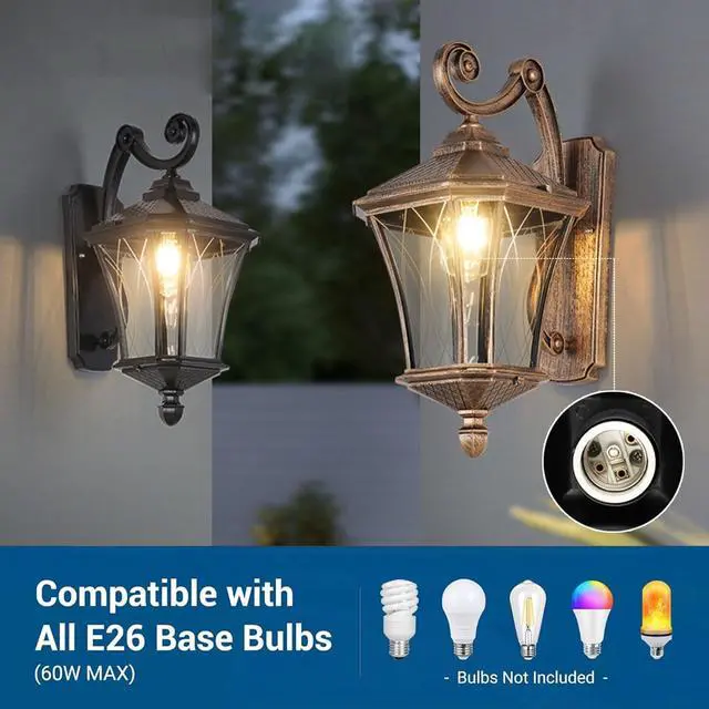 Alt view image 4 of 7 - Outdoor Wall Lights for Porch Patio Entryway Door Way Garage, Waterproof & Anti-Rust Aluminum Porch Light Vintage House Exterior Light Wall Mount with Clear Glass & E26 Base