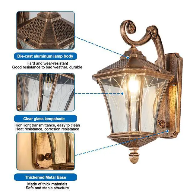 Alt view image 6 of 7 - Outdoor Wall Lights for Porch Patio Entryway Door Way Garage, Waterproof & Anti-Rust Aluminum Porch Light Vintage House Exterior Light Wall Mount with Clear Glass & E26 Base