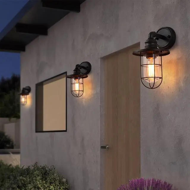 Alt view image 4 of 7 - Retro Outdoor Wall Sconce Waterproof 8.6 Inch Farmhouse Barn Light Exterior Wall Mount Porch Wall Light Fixtures with Glass Lampshade Garage Patio Doorway Lighting Fixture