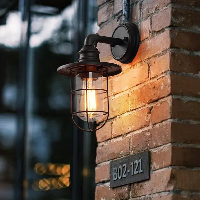 Alt view image 2 of 7 - Retro Outdoor Wall Sconce Waterproof 8.6 Inch Farmhouse Barn Light Exterior Wall Mount Porch Wall Light Fixtures with Glass Lampshade Garage Patio Doorway Lighting Fixture