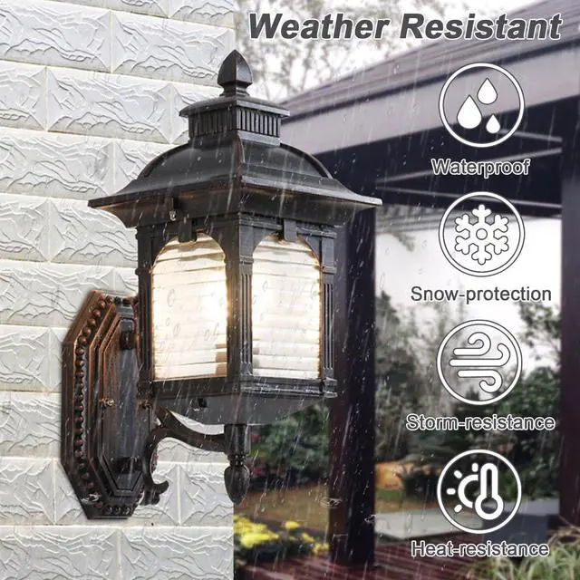 Alt view image 2 of 7 - Outdoor Wall Lantern, Retro Exterior Waterproof Wall Sconce Porch Light Fixtures with E26 Sockets & Striped Glass Shades for Entryway House Front Door Patio Garage