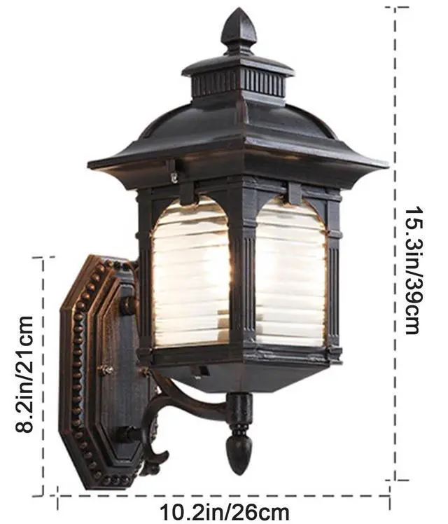 Alt view image 7 of 7 - Outdoor Wall Lantern, Retro Exterior Waterproof Wall Sconce Porch Light Fixtures with E26 Sockets & Striped Glass Shades for Entryway House Front Door Patio Garage