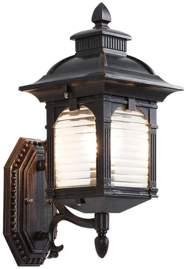 Main image of Outdoor Wall Lantern, Retro Exterior Waterproof Wall Sconce Porch Light Fixtures with E26 Sockets & Striped Glass Shades for Entryway House Front Door Patio Garage
