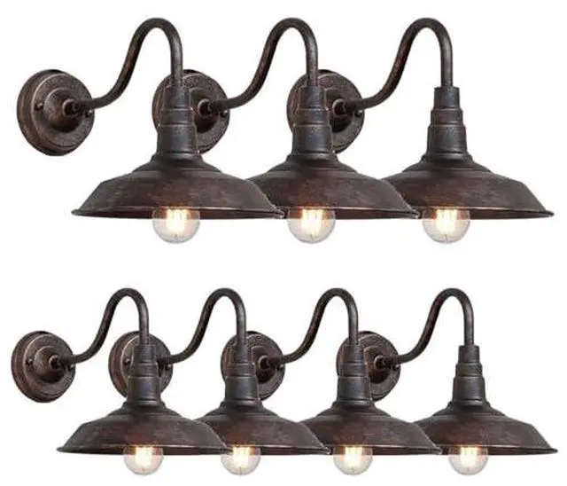 Main image of 7 Pack Outdoor Gooseneck Barn Light 10" Retro Exterior Wall Light Iron Art Dome Farmhouse Wall Sconces Anti-Rust Waterproof Outdoor Light for House Porch Garage Entryway