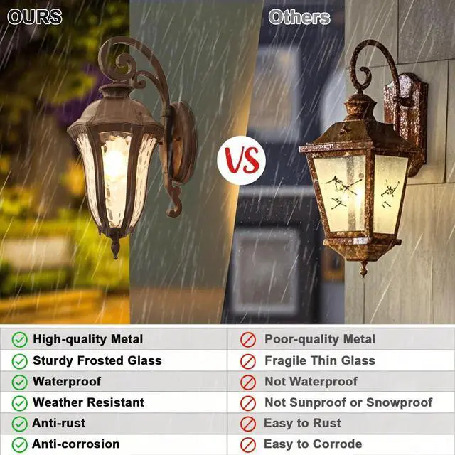 Alt view image 3 of 7 - Outdoor Wall Sconce Waterproof Retro Coffee Outdoor Wall Lantern Light Fixtures 17.1" Aluminum Front Door Wall Mount Lighting for Garage Patio Entryway