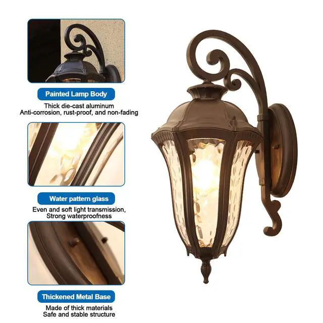 Alt view image 6 of 7 - Outdoor Wall Sconce Waterproof Retro Coffee Outdoor Wall Lantern Light Fixtures 17.1" Aluminum Front Door Wall Mount Lighting for Garage Patio Entryway