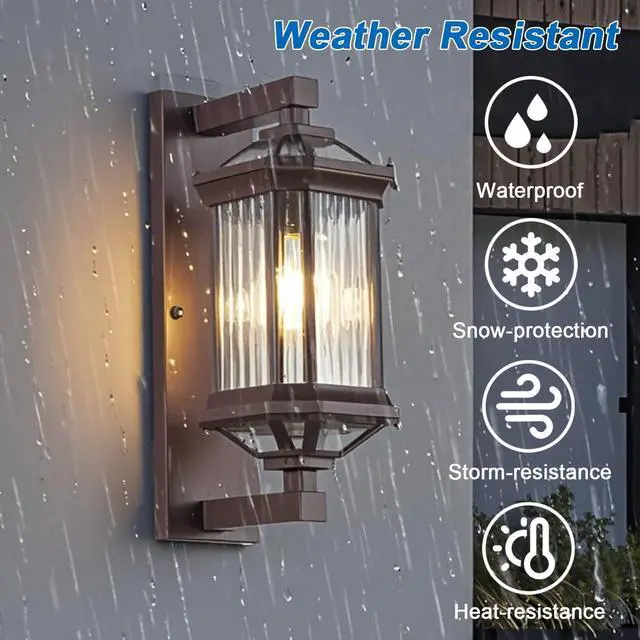 Alt view image 3 of 7 - Antique Outdoor Wall Lanterns 13.7 inch Aluminum Porch Light IP65 Waterproof Farmhouse Outdoor Wall Light with Striped Glass for Front Door Garage Patio