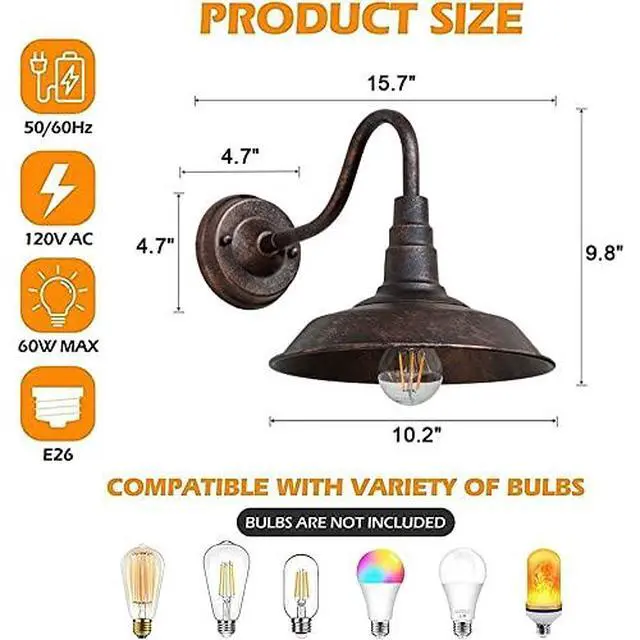 Alt view image 5 of 7 - 7 Pack Outdoor Gooseneck Barn Light 10" Retro Exterior Wall Light Iron Art Dome Farmhouse Wall Sconces Anti-Rust Waterproof Outdoor Light for House Porch Garage Entryway