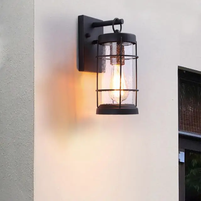 Alt view image 5 of 7 - Outdoor Iron Glass Wall Sconces Vintage Waterproof Wall Lights 11.8 Inch Exterior Porch Wall Light Fixtures Garage Patio Door Way Wall Mount Lighting Luminaire