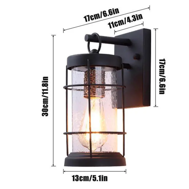 Alt view image 7 of 7 - Outdoor Iron Glass Wall Sconces Vintage Waterproof Wall Lights 11.8 Inch Exterior Porch Wall Light Fixtures Garage Patio Door Way Wall Mount Lighting Luminaire