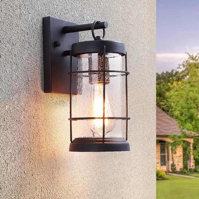 Alt view image 2 of 7 - Outdoor Iron Glass Wall Sconces Vintage Waterproof Wall Lights 11.8 Inch Exterior Porch Wall Light Fixtures Garage Patio Door Way Wall Mount Lighting Luminaire