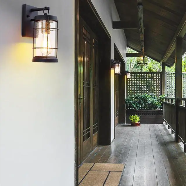 Alt view image 3 of 7 - Outdoor Iron Glass Wall Sconces Vintage Waterproof Wall Lights 11.8 Inch Exterior Porch Wall Light Fixtures Garage Patio Door Way Wall Mount Lighting Luminaire