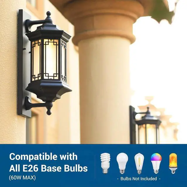 Alt view image 5 of 7 - Outdoor Wall Lantern Aluminum Waterproof Porch Lights Outdoor 19.6" Large Black Exterior Wall Light E27 Outside Lights with Frosted Glass for Patio Garage Entryway Front Door