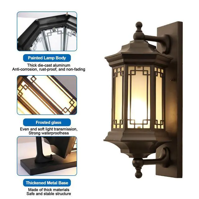 Alt view image 6 of 7 - Outdoor Wall Lantern Aluminum Waterproof Porch Lights Outdoor 19.6" Large Black Exterior Wall Light E27 Outside Lights with Frosted Glass for Patio Garage Entryway Front Door