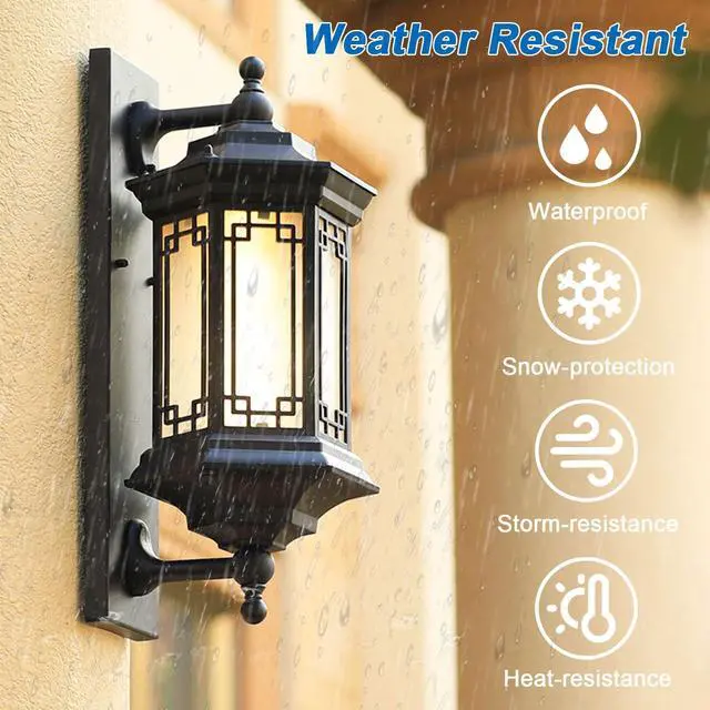 Alt view image 3 of 7 - Outdoor Wall Lantern Aluminum Waterproof Porch Lights Outdoor 19.6" Large Black Exterior Wall Light E27 Outside Lights with Frosted Glass for Patio Garage Entryway Front Door