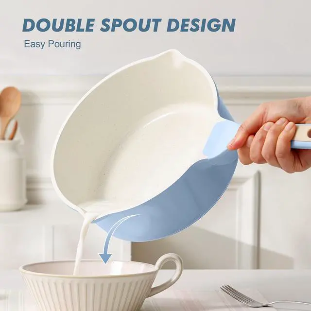 Alt view image 2 of 7 - Ceramic Nonstick Saucepan with Double Pouring Spout 3.0 Quarts, Cooking Pot with Stay Cool Handle, Induction Compatible, Ceramic Coating, Free of Intentionally Added PFOA/PFAS, Blue
