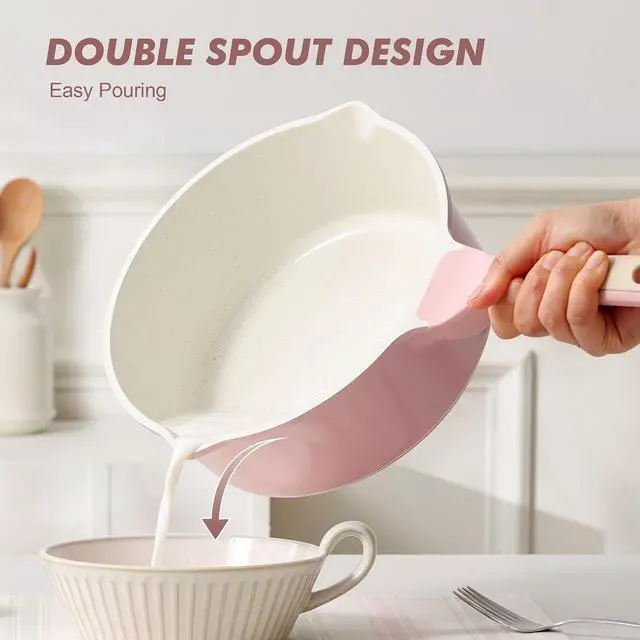 Alt view image 4 of 7 - Ceramic Nonstick Saucepan with Double Pouring Spout 3.0 Quarts, Cooking Pot with Stay Cool Handle, Induction Compatible, Ceramic Coating, Free of Intentionally Added PFOA/PFAS, Pink