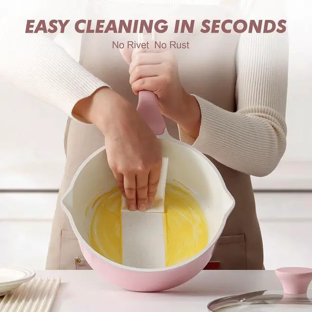 Alt view image 5 of 7 - Ceramic Nonstick Saucepan with Double Pouring Spout 3.0 Quarts, Cooking Pot with Stay Cool Handle, Induction Compatible, Ceramic Coating, Free of Intentionally Added PFOA/PFAS, Pink