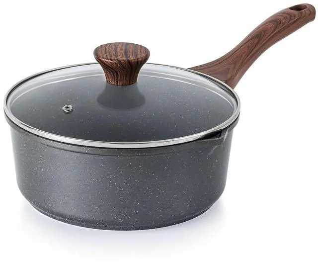 Main image of Nonstick Sauce Pan with Double Spout, 3.0 Quarts Swiss Granite Coating Sauce Pot with Lid Medium Kitchen Cooking Pot, Induction Compatible Saucepan, Free of Intentionally Added PFOA