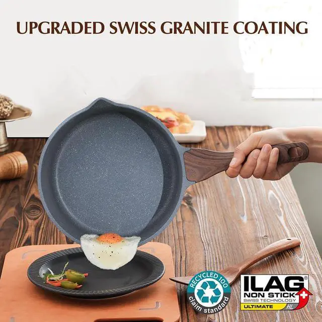 Alt view image 4 of 7 - Nonstick Sauce Pan with Double Spout, 3.0 Quarts Swiss Granite Coating Sauce Pot with Lid Medium Kitchen Cooking Pot, Induction Compatible Saucepan, Free of Intentionally Added PFOA