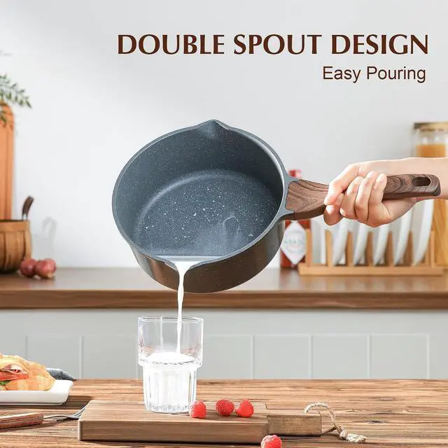 Alt view image 2 of 7 - Nonstick Sauce Pan with Double Spout, 3.0 Quarts Swiss Granite Coating Sauce Pot with Lid Medium Kitchen Cooking Pot, Induction Compatible Saucepan, Free of Intentionally Added PFOA