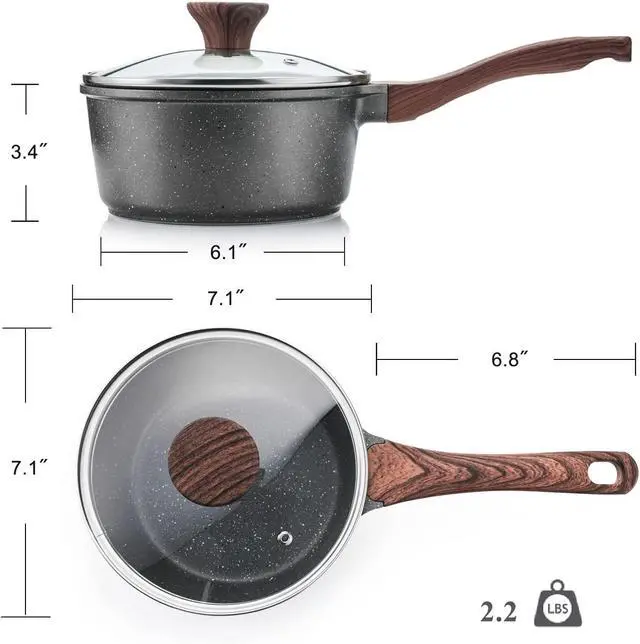 Alt view image 7 of 7 - Nonstick Sauce Pan with Lid Saucepan Set, Swiss Granite Coating Sauce Pot Kitchen Cooking Pot, Induction Compatible, Free of Intentionally Added PFOA, 2 + 2.5 QT