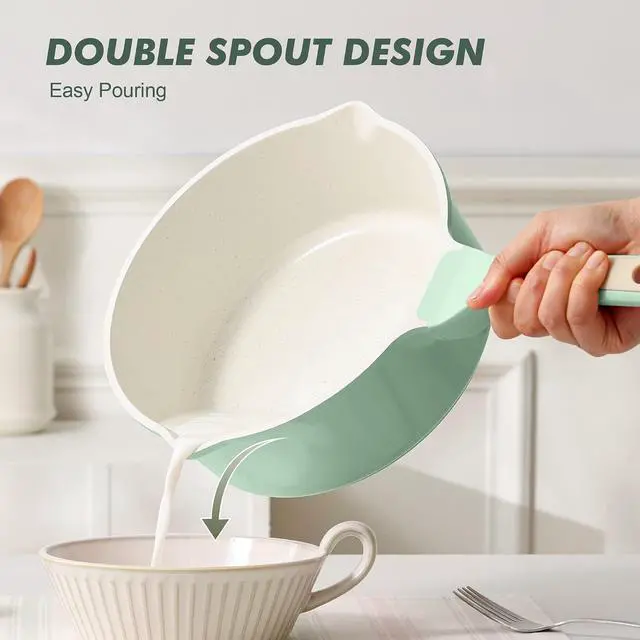 Alt view image 2 of 7 - Ceramic Nonstick Saucepan with Double Pouring Spout 3.0 Quarts, Cooking Pot with Stay Cool Handle, Induction Compatible, Ceramic Coating, Free of Intentionally Added PFOA/PFAS, Green