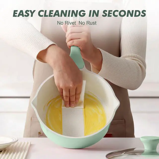 Alt view image 5 of 7 - Ceramic Nonstick Saucepan with Double Pouring Spout 3.0 Quarts, Cooking Pot with Stay Cool Handle, Induction Compatible, Ceramic Coating, Free of Intentionally Added PFOA/PFAS, Green