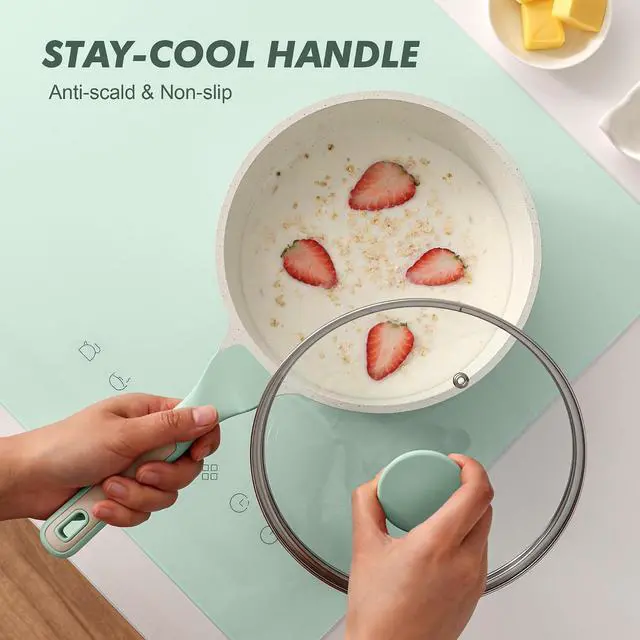 Alt view image 7 of 7 - Ceramic Nonstick Saucepan with Lid 1.5 Quarts, Small Kitchen Cooking Pot with Stay Cool Handle, Induction Compatible, Ceramic Coating, Free of Intentionally Added PTFE/PFOA/PFAS, Green