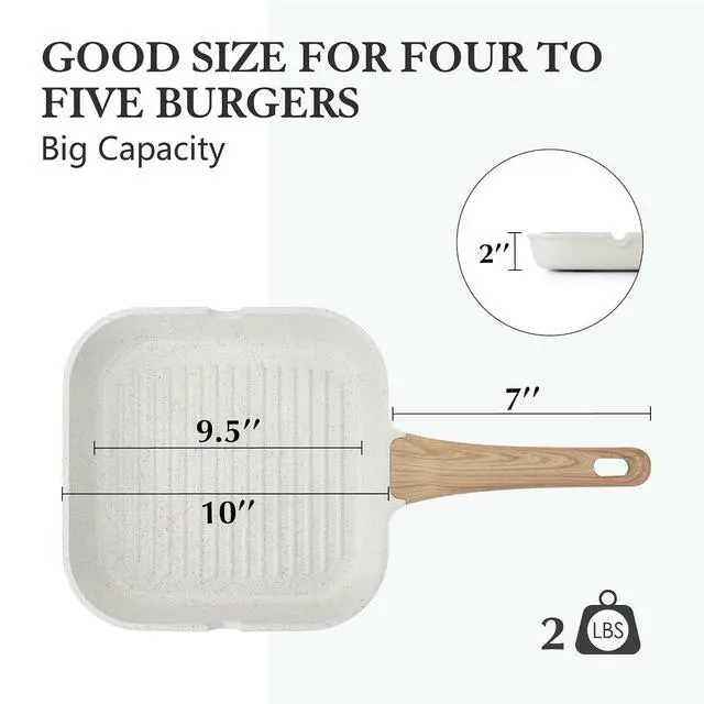 Alt view image 7 of 7 - Nonstick Ceramic Grill Pan for Stove Tops, Versatile Square Grilling Pan with Pour Spouts, Durable Grill Skillet for All Stoves (Gas, Electric, Induction) Non-toxic PTFE/PFAS/PFOA Free