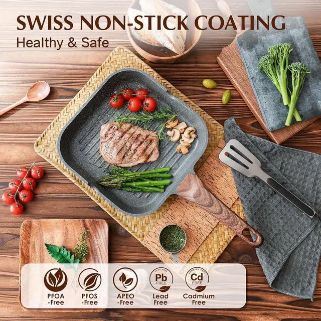 Alt view image 2 of 7 - Nonstick Grill Pan for Stove Tops, Versatile Griddle with Pour Spouts, Square Big Cooking Surface, Durable Skillet Indoor & Outdoor Grilling. PFOA Free,12Inch
