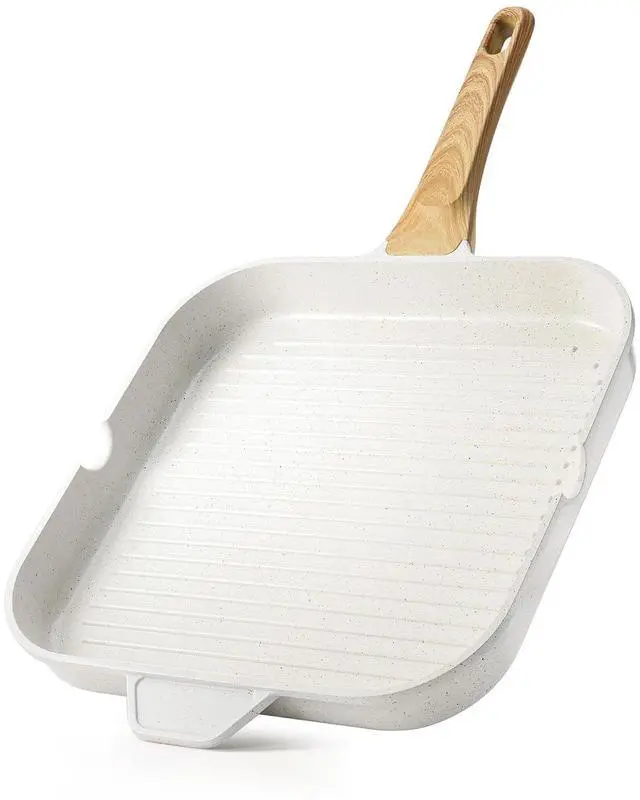 Main image of Nonstick Ceramic Grill Pan for Stove Tops, Square Grilling Pan with Pour Spouts, Non Toxic Durable Grill Skillet for All Stoves(Gas,Electric,Induction) PTFE,PFAS,PFOA Free, 12Inch (White)
