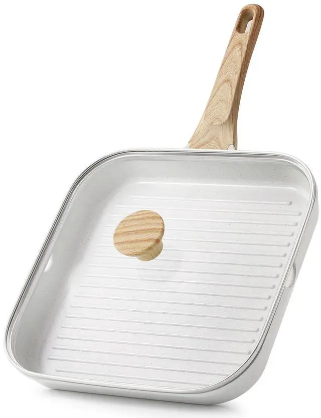 Main image of Nonstick Ceramic Grill Pan with Lid, Grill Pan for Stove Tops, Square Grilling Pan with Pour Spouts, Durable Grill Skillet for All Stoves, Steak Bacon Pan, Non Toxic PTFE,PFAS,PFOA Free