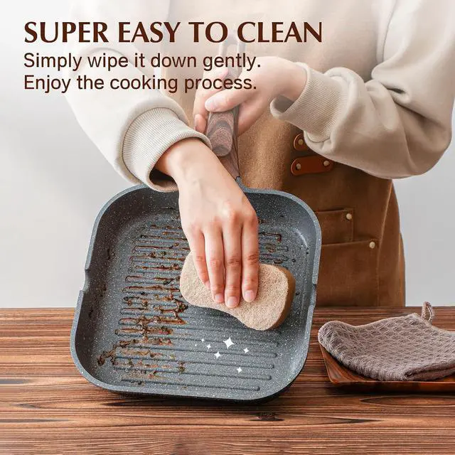 Alt view image 4 of 7 - Nonstick Grill Pan with Lid, Grill Pan for Stove Tops, Versatile Griddle with Pour Spouts, Square Big Cooking Surface, Durable Skillet Indoor & Outdoor Grilling. PFOA Free, 9.5 Inch
