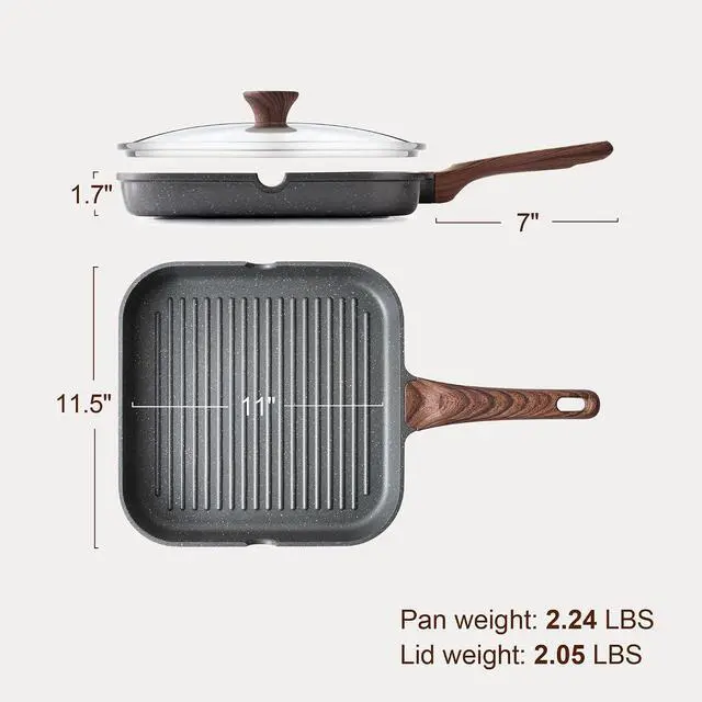 Alt view image 6 of 7 - Nonstick Grill Pan with Lid, Grill Pan for Stove Tops, Versatile Griddle Pan with Pour Spouts, Square Grill Pan for Big Cooking Surface, Grill Skillet for Indoor Outdoor Grilling. PFOA Free