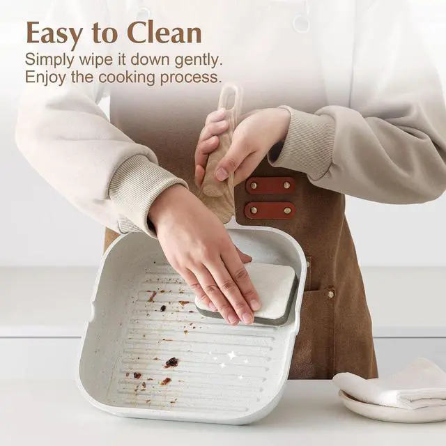 Alt view image 4 of 7 - Nonstick Ceramic Grill Pan with Lid, Grill Pan for Stove Tops, Square Grilling Pan with Pour Spouts, Durable Grill Skillet for All Stoves, Steak Bacon Pan, Non Toxic PTFE,PFAS,PFOA Free