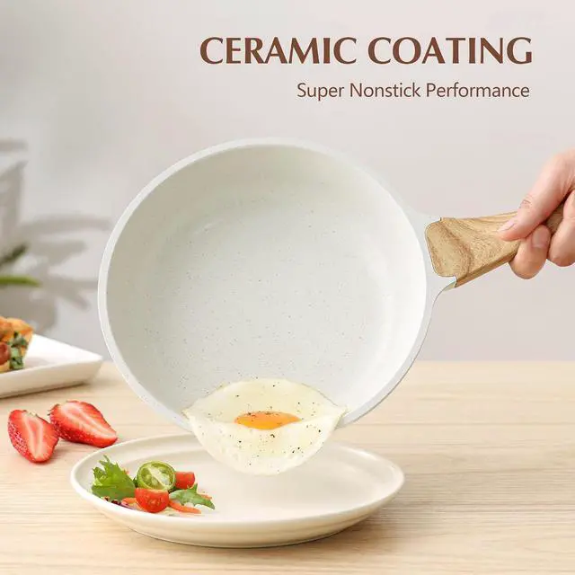 Alt view image 2 of 7 - Nonstick Ceramic Frying Pan with Lid 8/9.5/10/11/12.5 Inch Omelet Pan Skillet, Free of Intentionally Added PFAS/PTFE Non-toxic Chef's Pan Induction Compatible Pan, Heat Resistant Handle