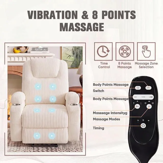 Alt view image 3 of 7 - Power Lift Recliner Chair Electric Lift Recliner for Elderly Power Lift Recliner Chair with Cup Holders Side Pockets for Living Room (Corduroy, Beige)