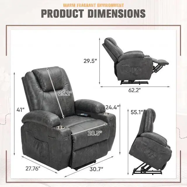 Alt view image 2 of 7 - Power Lift Recliner Chair Electric Lift Recliner for Elderly Power Lift Recliner Chair with Cup Holders Side Pockets for Living Room (Leathaire, Light Black)