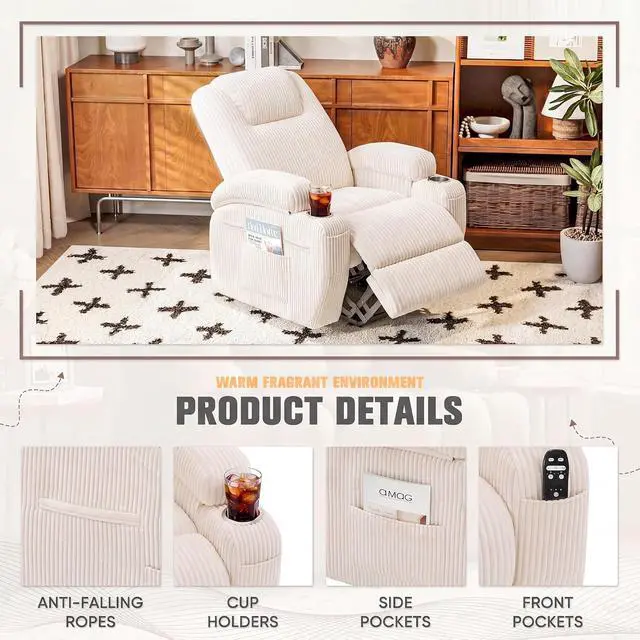 Alt view image 7 of 7 - Power Lift Recliner Chair Electric Lift Recliner for Elderly Power Lift Recliner Chair with Cup Holders Side Pockets for Living Room (Corduroy, Beige)