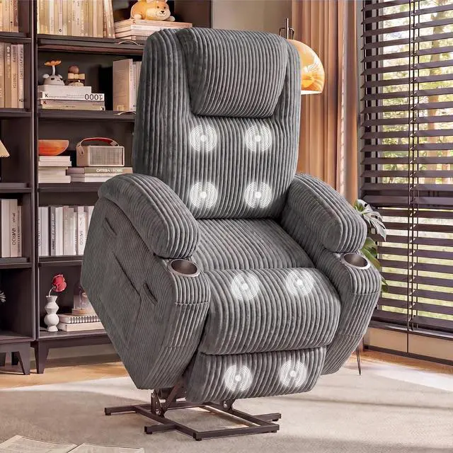 Main image of Power Lift Recliner Chair Electric Lift Recliner for Elderly Power Lift Recliner Chair with Cup Holders Side Pockets for Living Room (Corduroy, Dark Gray)
