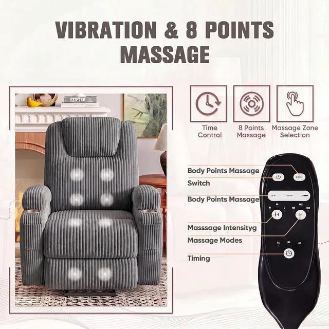 Alt view image 3 of 7 - Power Lift Recliner Chair Electric Lift Recliner for Elderly Power Lift Recliner Chair with Cup Holders Side Pockets for Living Room (Corduroy, Dark Gray)