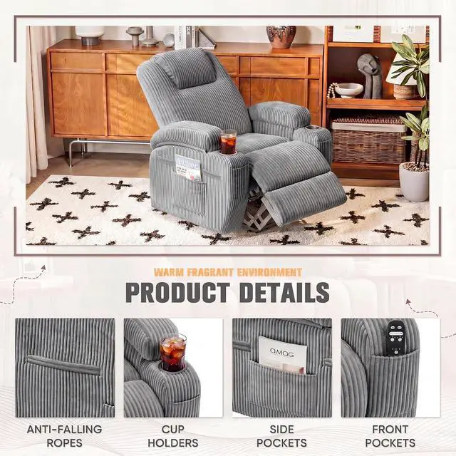Alt view image 7 of 7 - Power Lift Recliner Chair Electric Lift Recliner for Elderly Power Lift Recliner Chair with Cup Holders Side Pockets for Living Room (Corduroy, Dark Gray)