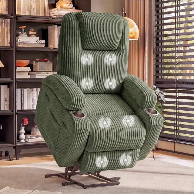 Main image of Power Lift Recliner Chair Electric Lift Recliner for Elderly Power Lift Recliner Chair with Cup Holders Side Pockets for Living Room (Corduroy, Green)