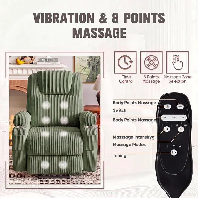 Alt view image 3 of 7 - Power Lift Recliner Chair Electric Lift Recliner for Elderly Power Lift Recliner Chair with Cup Holders Side Pockets for Living Room (Corduroy, Green)