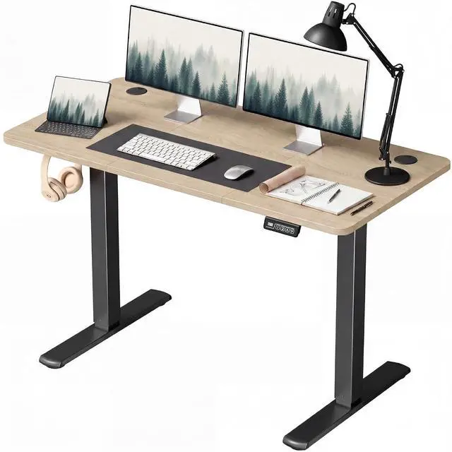 Main image of Electric Height Adjustable Standing Desk Large 48 x 24 Inches Sit Stand up Desk Home Office Computer Desk Memory Preset with T-Shaped Metal Bracket, Maple