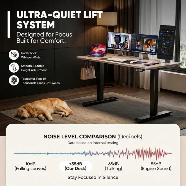 Alt view image 7 of 7 - Electric Height Adjustable Standing Desk Large 48 x 24 Inches Sit Stand up Desk Home Office Computer Desk Memory Preset with T-Shaped Metal Bracket, Maple
