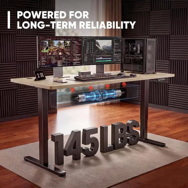 Alt view image 5 of 7 - Electric Height Adjustable Standing Desk Large 48 x 24 Inches Sit Stand up Desk Home Office Computer Desk Memory Preset with T-Shaped Metal Bracket, Maple