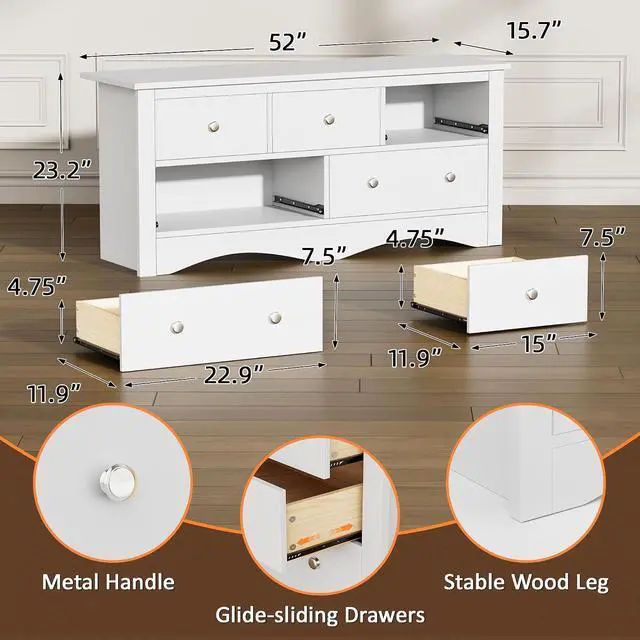 Alt view image 2 of 7 - Dresser for Bedroom, TV Stand, 5 Drawer Dresser, Wood Dressers, Wide Chest of Drawer, Storage Drawers, Storage Organizer for Closet, Hallway (White)